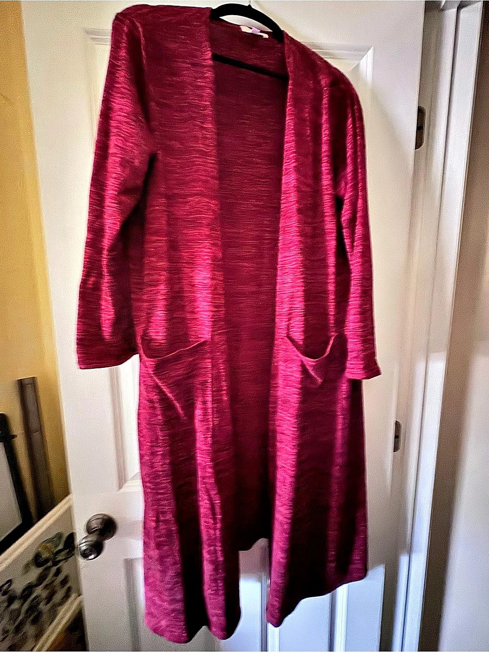 Lularoe Open Front Long Cardigan in Red / Maroon Size Large Like New